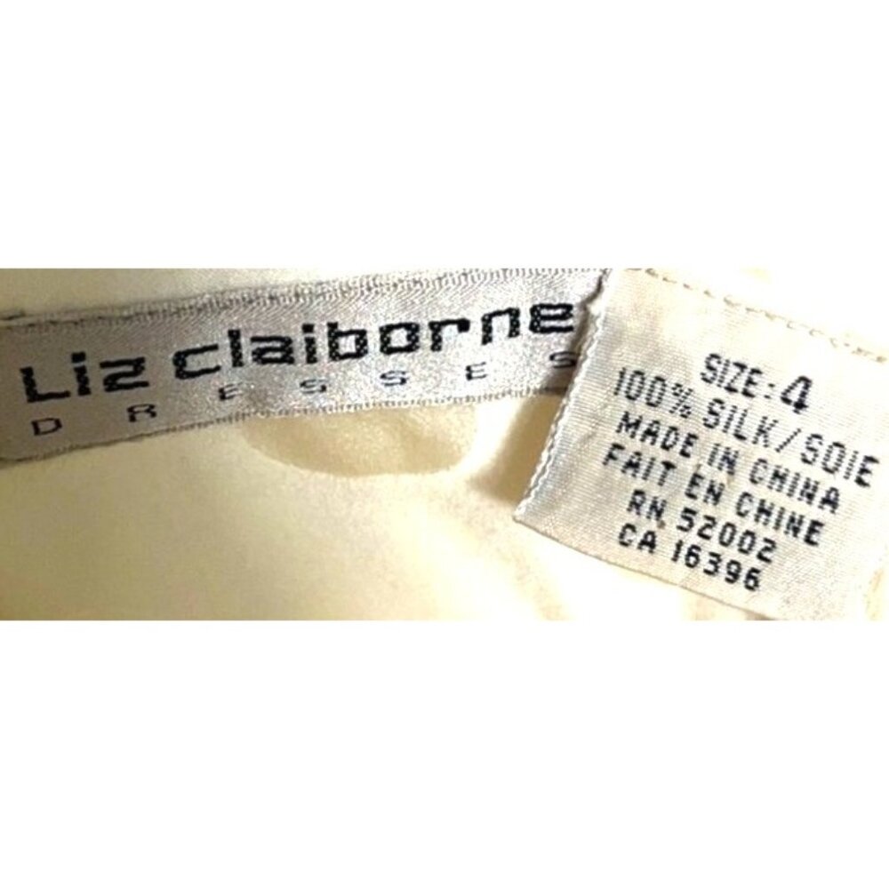 Liz Claiborne Silk Dress 80s Blouson Shirtdress Midi Preppy Career Luxury Wom 4 - Picture 2 of 10